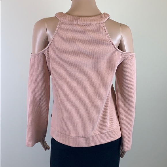 J.O.A. Pale blush lace-up cold shoulder top - Picture 6 of 8